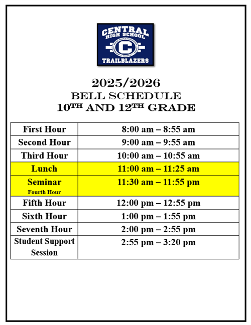 School Schedule for 10th and 12th grades